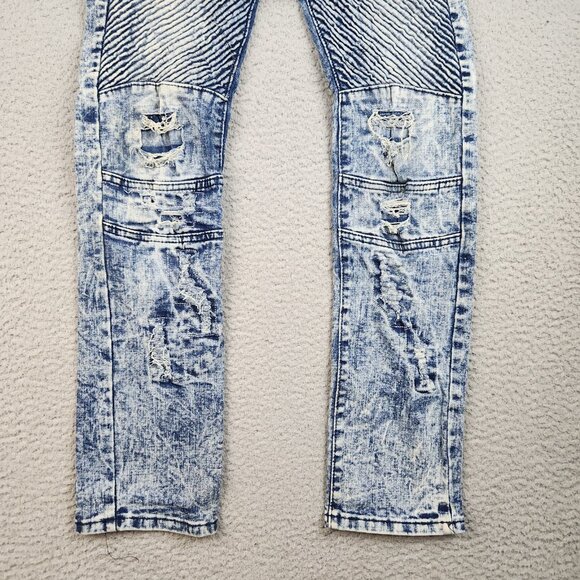 Encrypted Moto Jeans Boy's 16 Acid Wash Blue Denim Pants Stretch Distressed - Picture 2 of 15